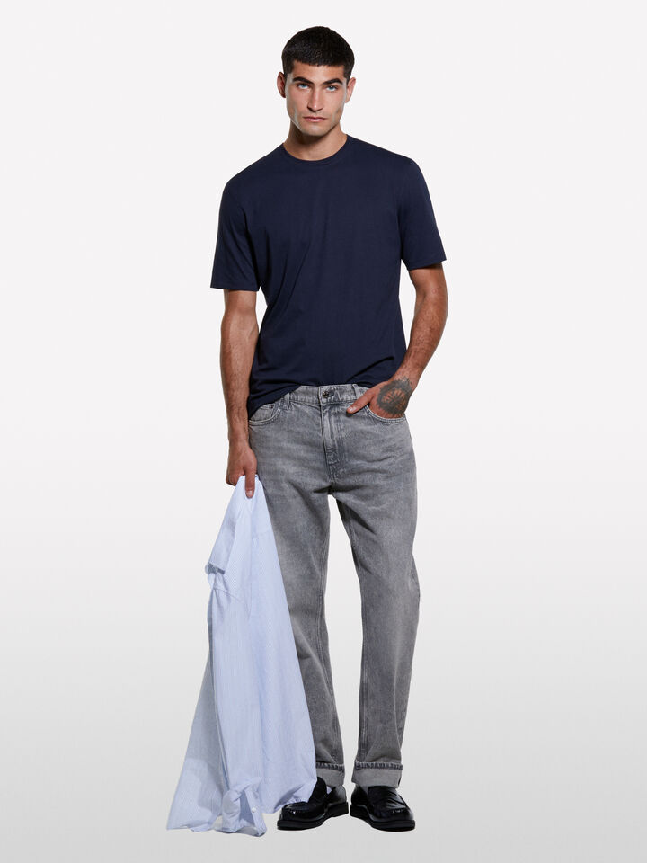 T-shirt de manga curta regular fit azul-escuro - t-shirt de manga curta para homem - Azul-Escuro | Sisley image number 1